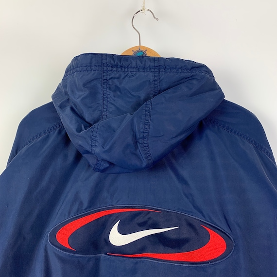 90s Rare Vintage Men's NIKE Back Swoosh Blue Coat Jacket 90s Rare Vintage Men's NIKE Back Swoosh Blue Coat Jacket