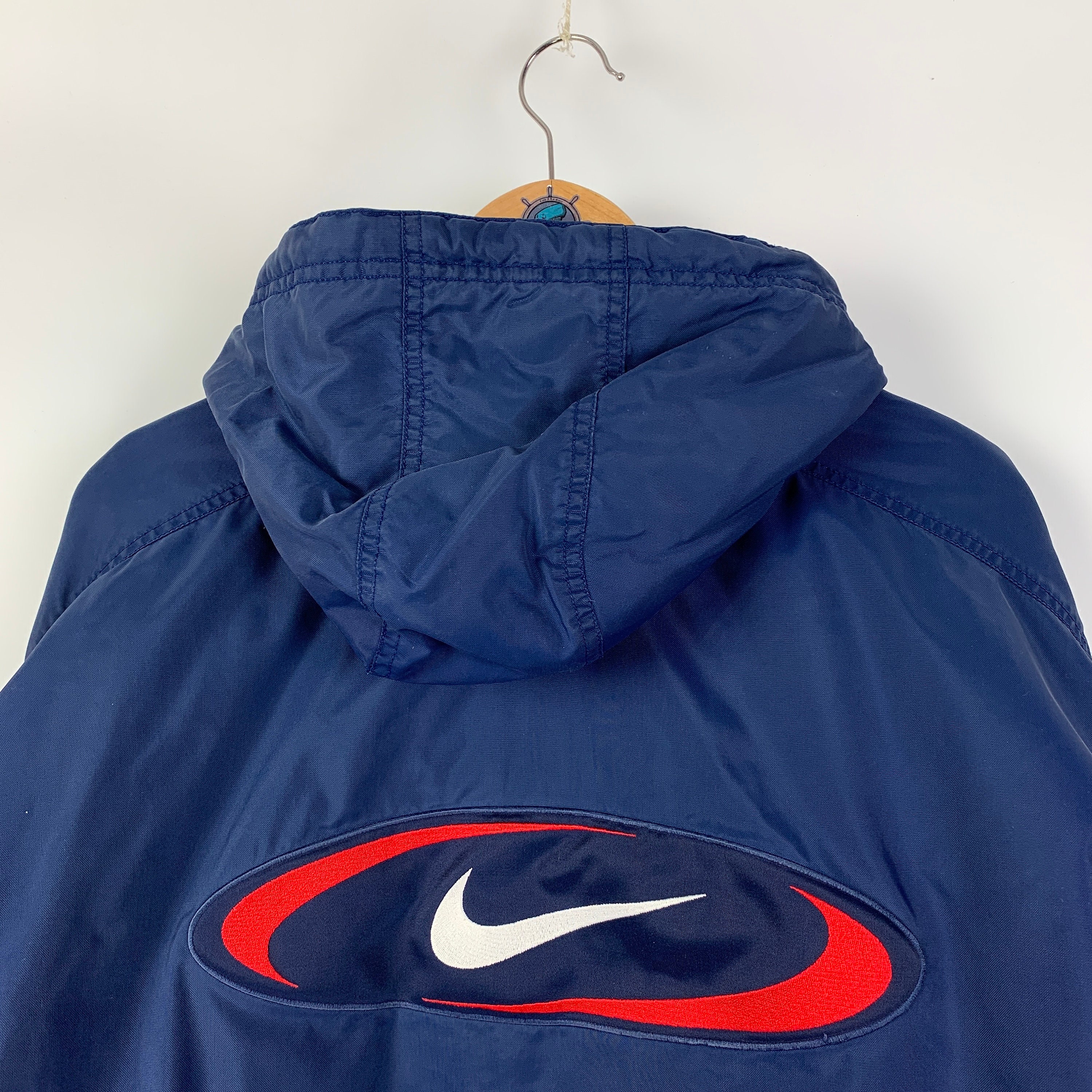 90s Rare Vintage Men's NIKE Back Swoosh Blue Coat Jacket 90s Rare Vintage Men's NIKE Back Swoosh Blue Coat Jacket