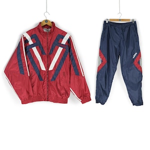 Vintage ADIDAS red blue nylon tracksuit Size M 90s sportswear retro sport clothing