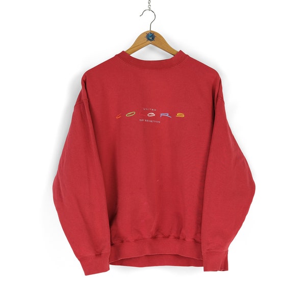 Vintage unisex UNITED COLORS of BENETTON center logo red crewneck sweatshirt Size M L cotton jumper