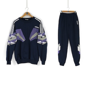 Vintage ADIDAS cotton tracksuit Size S M navy blue sweatshirt + pants 90s sportswear
