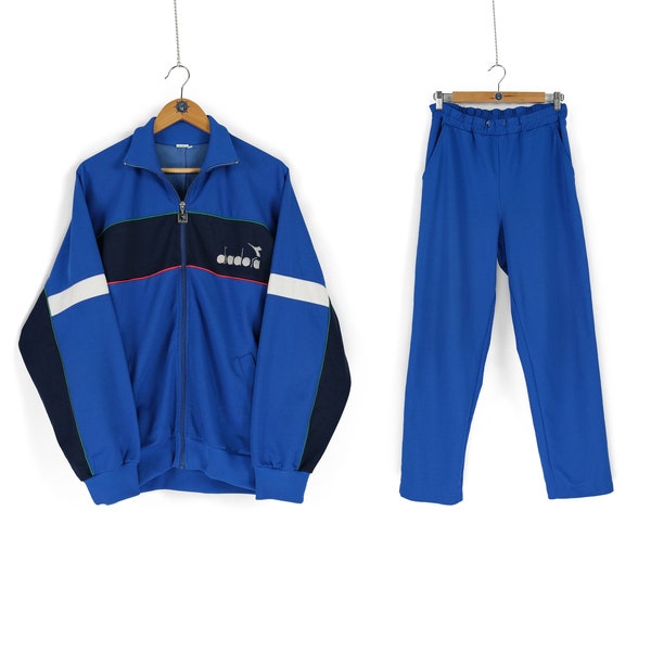 80s rare men's Vintage DIADORA blue multicolor tracksuit Size 52 M L retro Italian sportswear