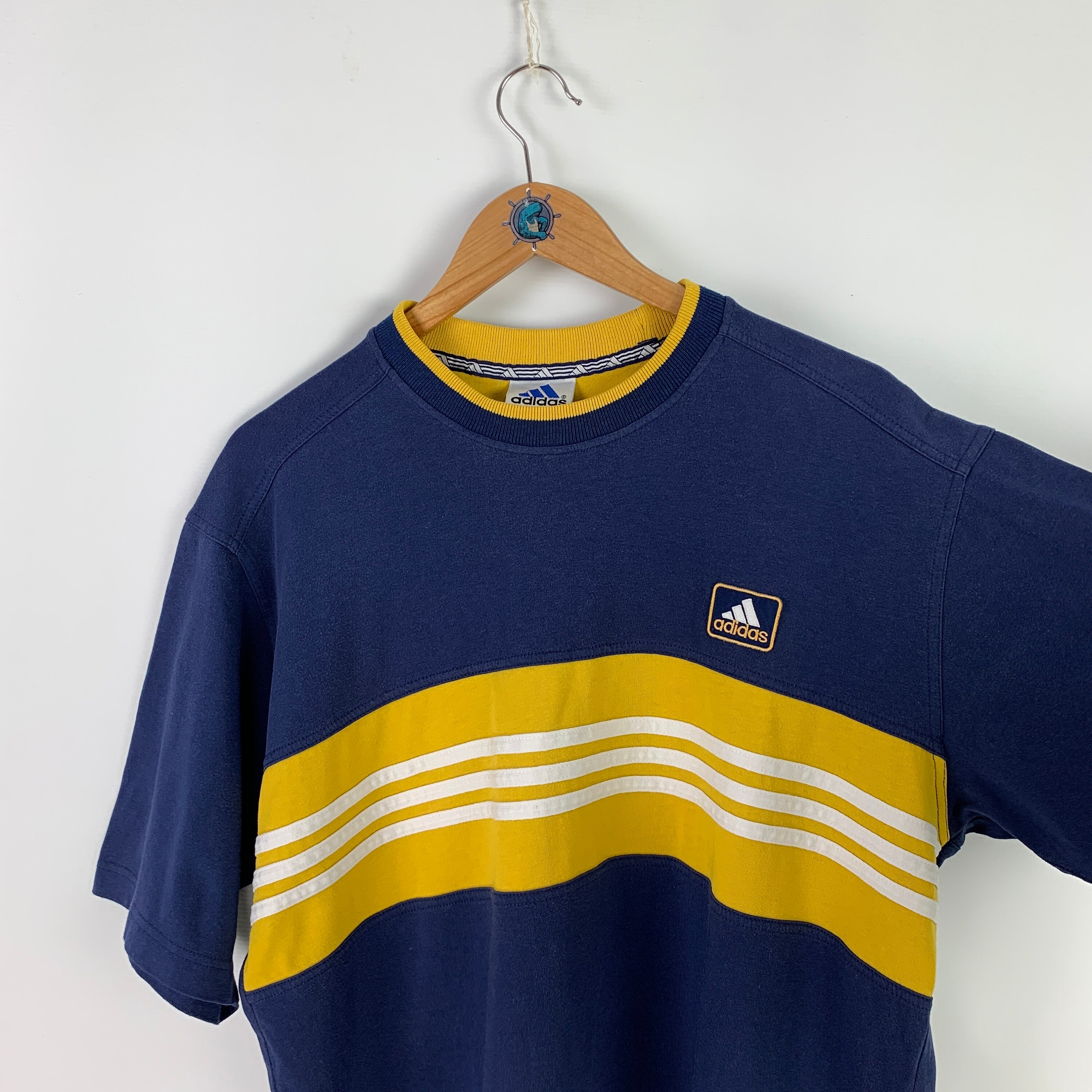 00s Vintage Men's ADIDAS Small Logo Blue Yellow T-shirt Size
