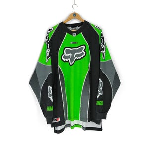 Vintage FOX Racing Team Motocross green jersey Size XXL extreme sports dirt bike longsleeve t-shirt