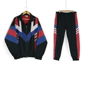 Vintage ADIDAS tracksuit Size XL XXL red black multicolor 90s sportswear nylon suit