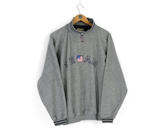 90s Vintage Men's USA Team Center Logo Quarter Zip Gray Fleece