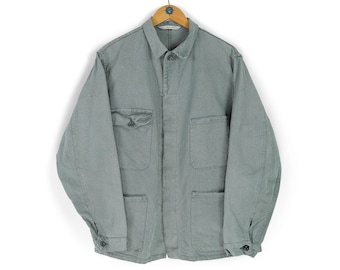 Chaqueta estilo camisa gris desgastada MARSUM vintage, talla M L, estilo retro, para trabajo, de algodón grueso.