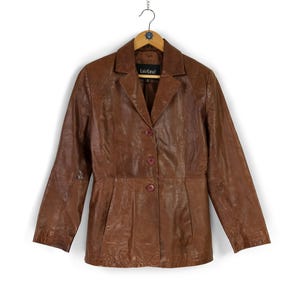 manteau court en cuir souple marron LAKELAND vintage femme Taille US 10 70s mod