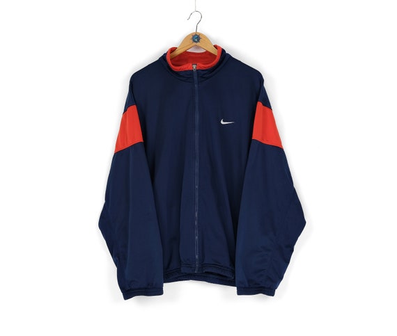 90s Vintage Men's NIKE Back Swoosh Navy Blue Red Track Jacket Size