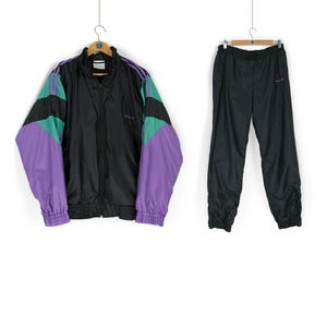 Vintage ADIDAS black purple tracksuit Size M L 90s sportswear nylon suit
