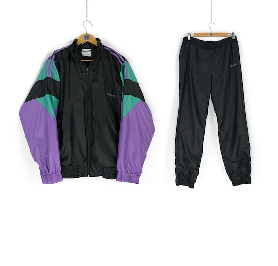 Vintage ADIDAS Black Purple Tracksuit Size M L 90s Sportswear