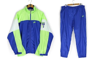 Vintage NIKE International blau grün Trainingsanzug Größe L 80er Jahre Sportswear Nylonanzug