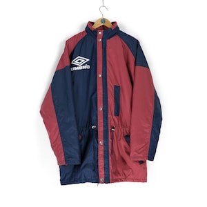 90s rare Vintage men&#39;s UMBRO burgundy blue football training coat Size XL retro soccer wear 90s sportswear