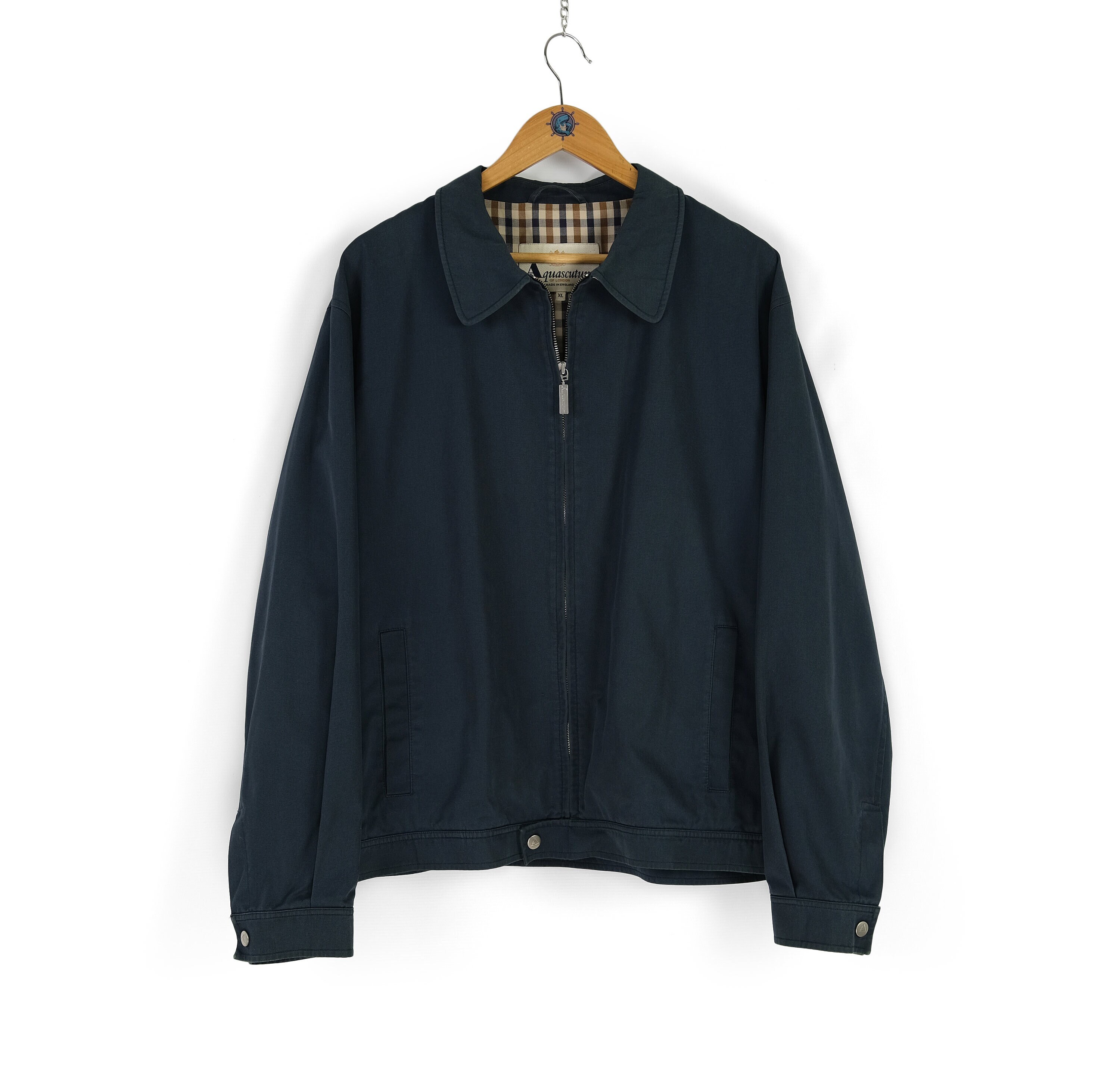 Vintage Men's Aquascutum Navy Blue Faded Harrington Bomber Jacket - Main Image