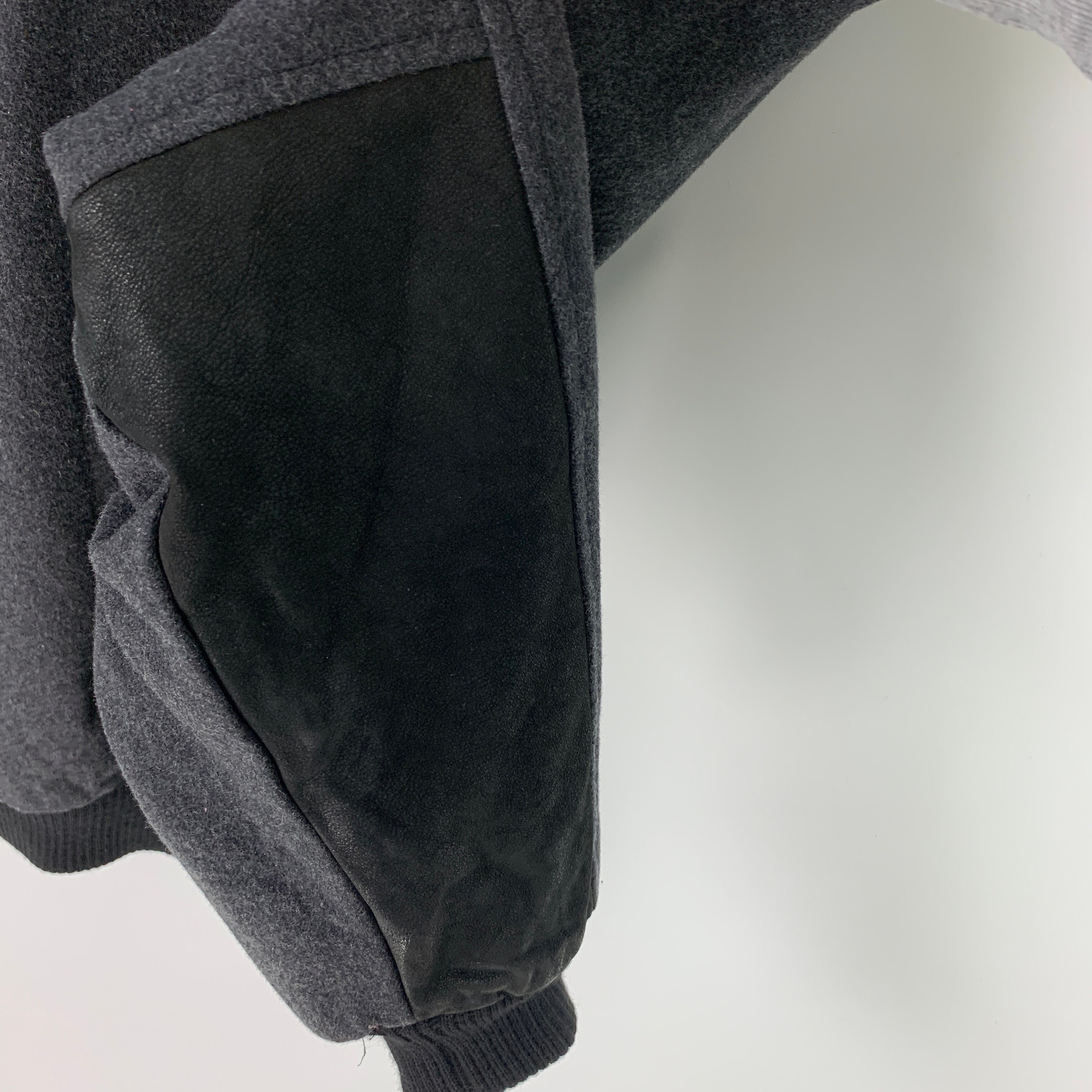 90s Vintage Men's LACOSTE Gray Wool Leather Bomber Size 50/3 90s Vintage Men's LACOSTE Gray Wool Leather Bomber Size 50/3