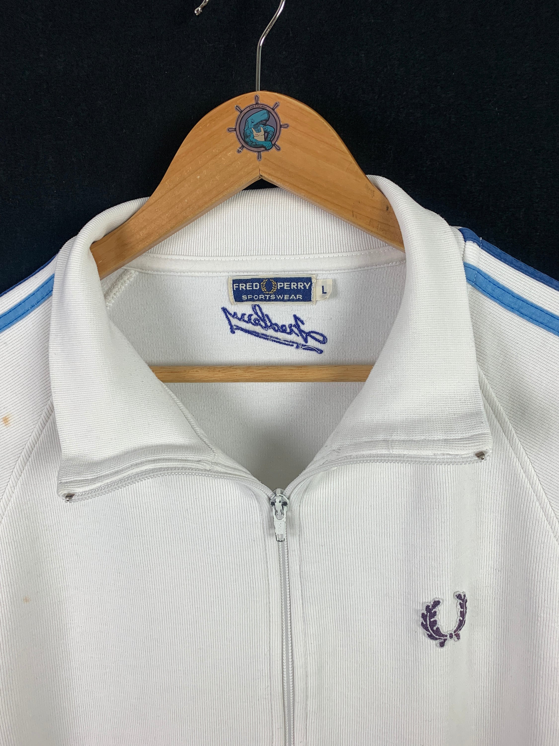 Vintage Men's FRED PERRY Full Zip Cotton White Track Top Vintage Men's FRED PERRY Full Zip Cotton White Track Top