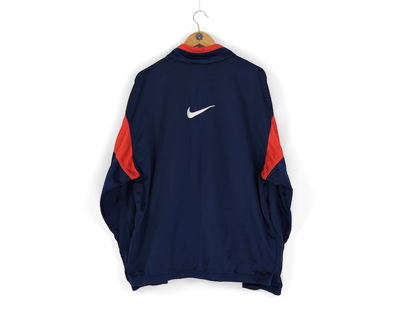 Swoosh sportliche Vintage Unisex Retro NIKE Rot Streetwear Jahre Sportbekleidung XL Herren Trainingsjacke Größe 90er Back Marineblau