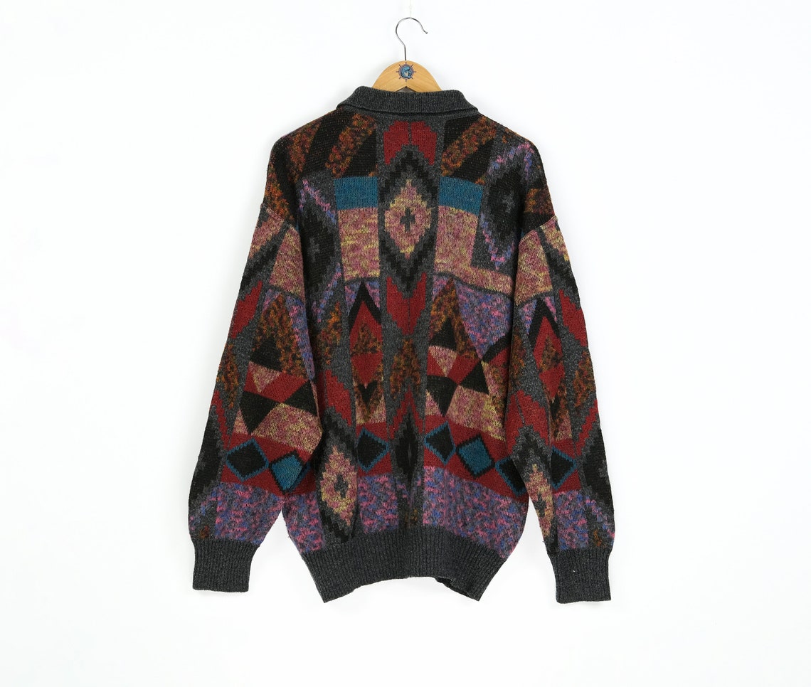 80s rare Vintage men's GIANNI BUGLI abstract pattern wool | Etsy