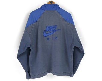 90s Vintage men's NIKE Air back logo faded blue gray half zip sweater Size L XL retro oversized sportswear faded jumper