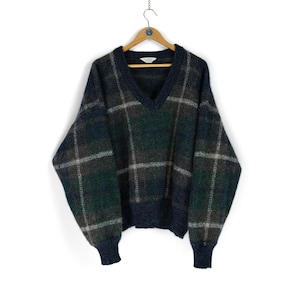 80s 90s Vintage Dalmine Uomo V-neck wool mohair sweater Size 54 XL made in Italy