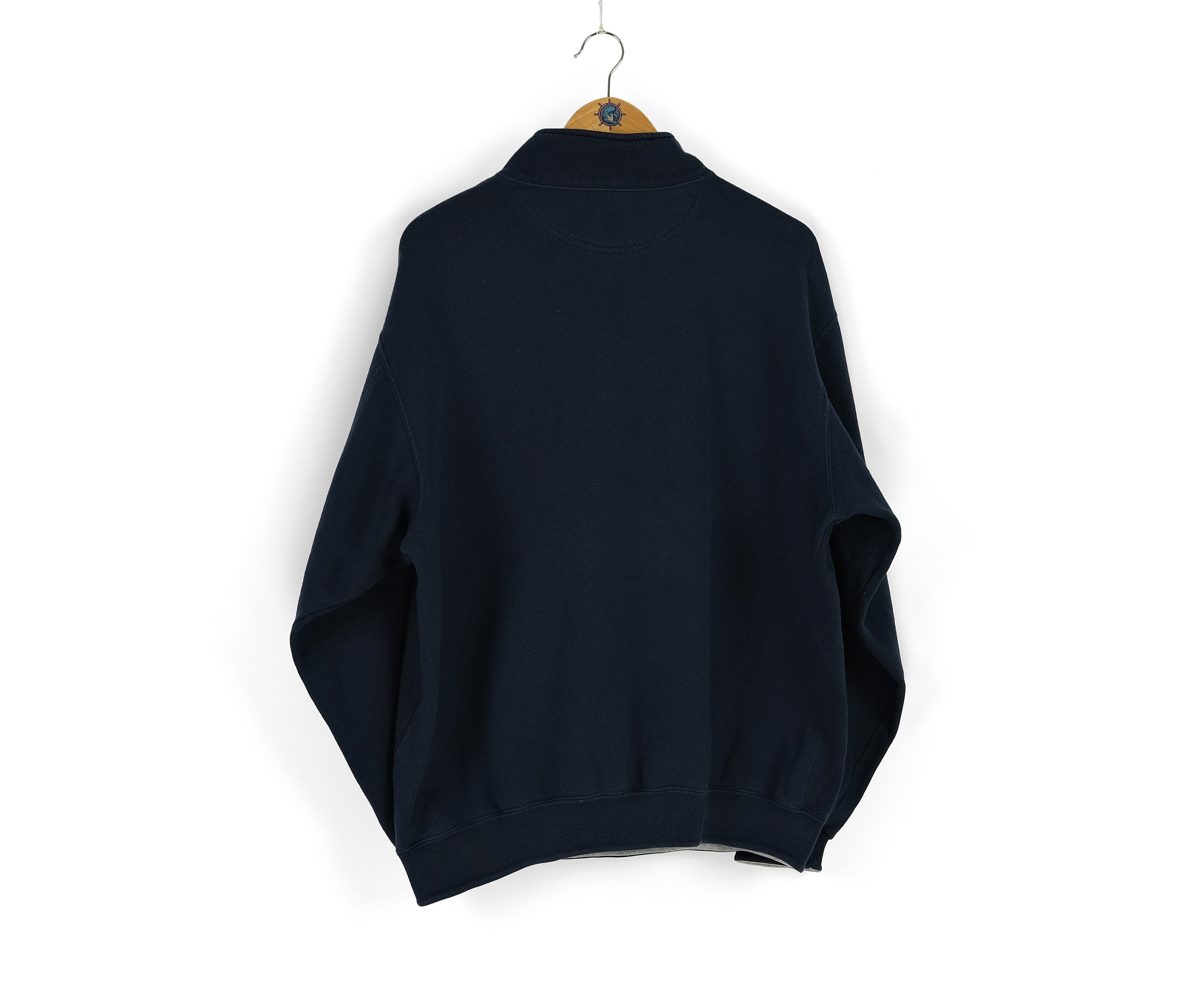 Vintage Men's CHAMPION Big Center Logo Quarter Zip Blue Sweatshirt