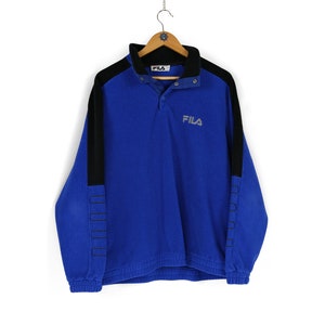 Vintage men&#39;s FILA 1/4 button blue fleece sweater Size L retro winter style made in Italy