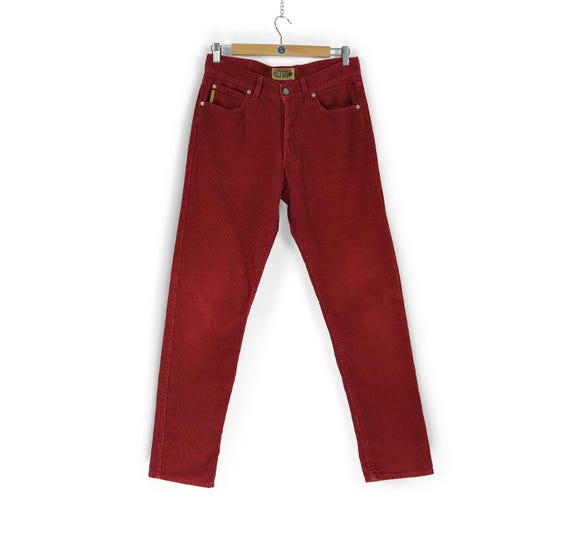 90s Rare Vintage ARMANI Jeans Red Corduroy Pants Size W31 Armani