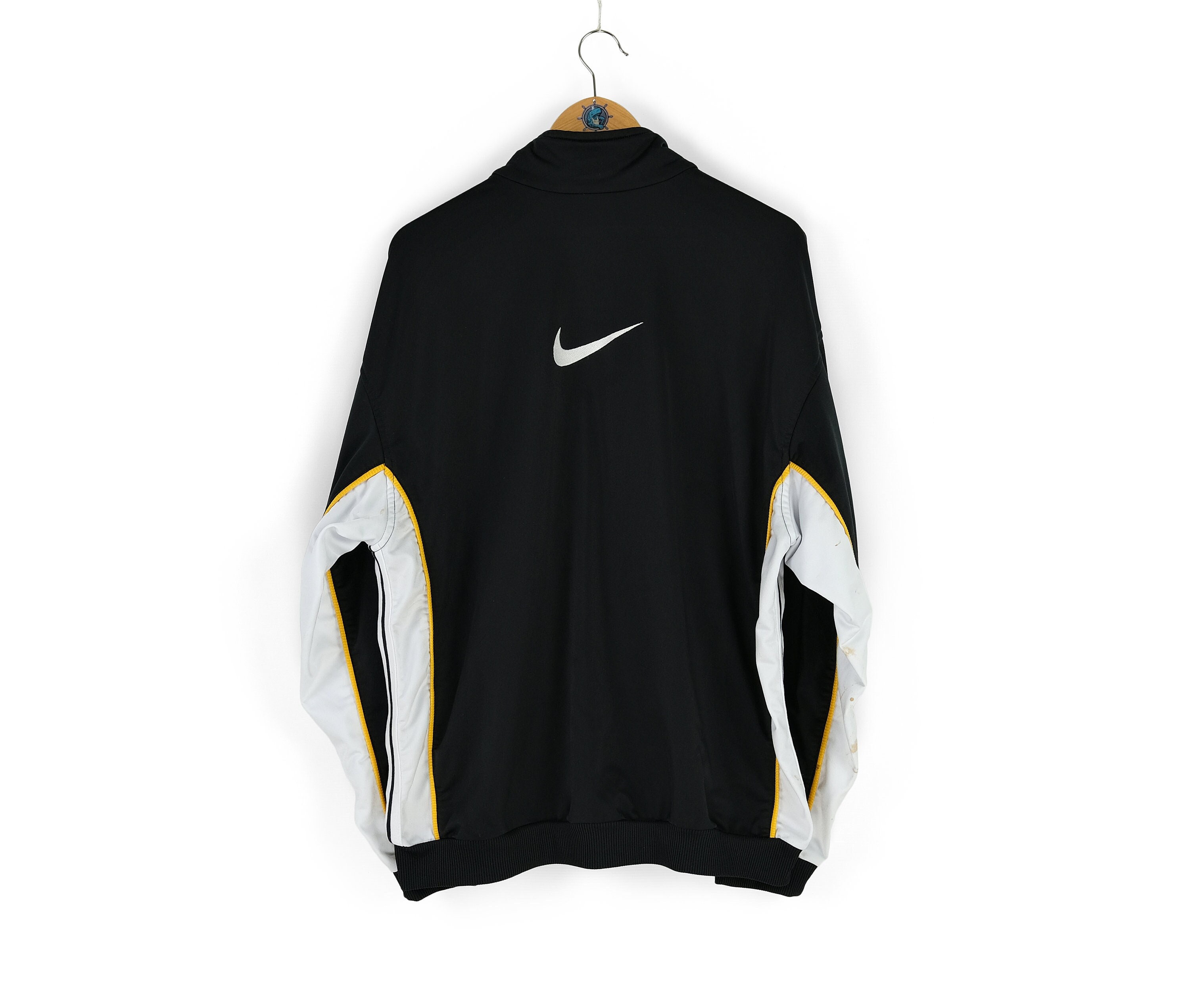 90s Vintage Men's NIKE Back Swoosh Black White Track Jacket Size