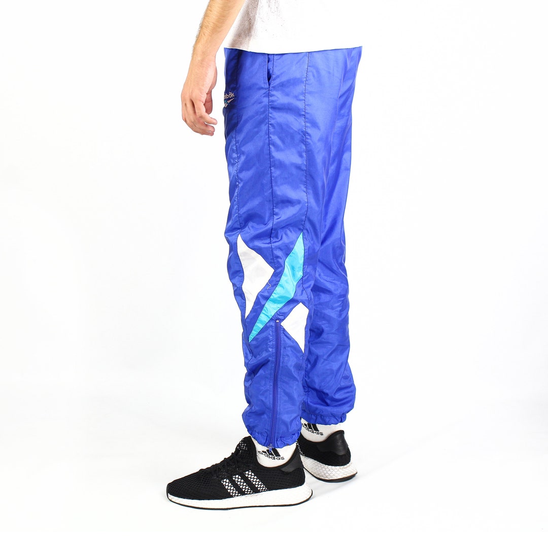 90s Vintage Men's REEBOK Blue Multicolor Joggers Track Ankle
