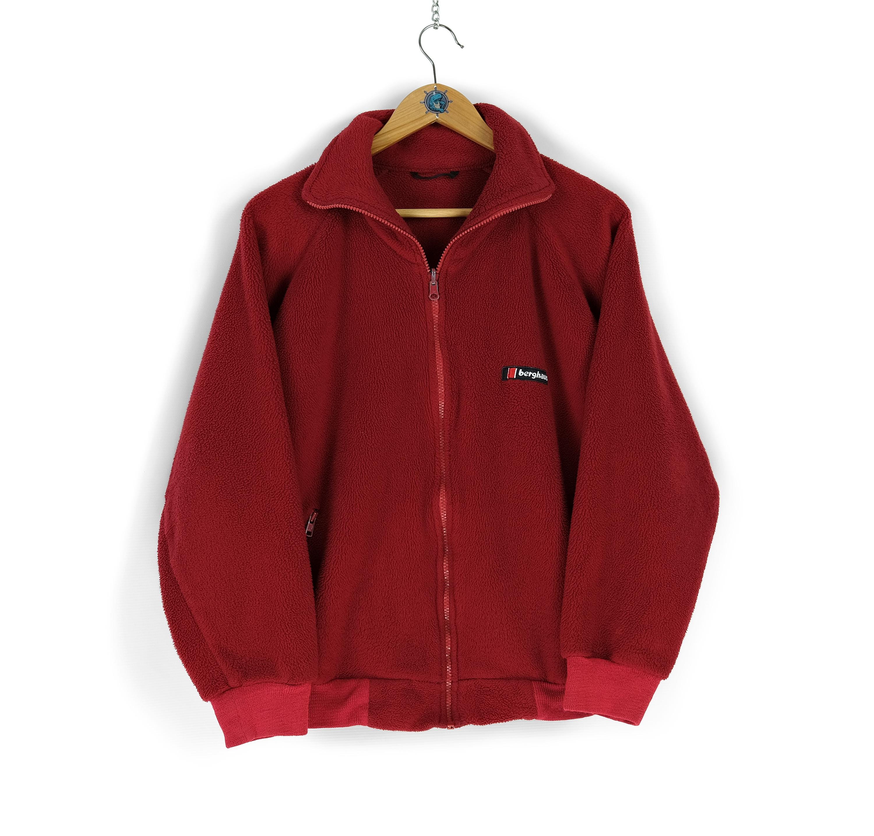 90s Vintage BERGHAUS Polartec Red Short Full Zip Fleece Sweater 
