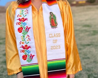Floral Embroidery Stole,Estola , Graduation Class 2024 Sash Mexican Serape Multi Floral Virgen Mary Virgen de Guadalupe