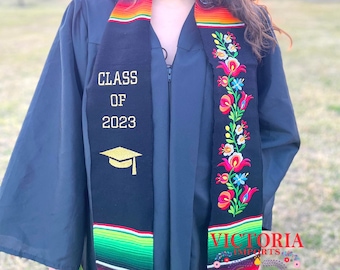 Floral Embroidery Stole,Estola , Graduation Class 2024 Sash Mexican Serape Multi Floral.Rosas Bordadas