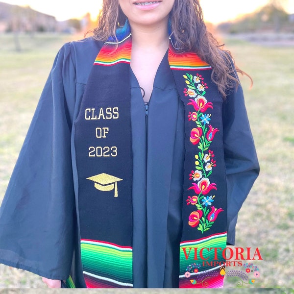 Floral Embroidery Stole,Estola , Graduation Class 2024 Sash Mexican Serape Multi Floral.Rosas Bordadas