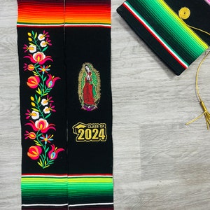 Floral with Virgen Embroidered Personalized Sarape Graduation Stole / Sashes Virgen Mary