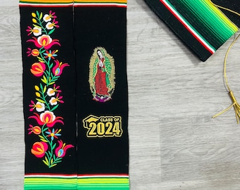 Floral with Virgen Embroidered Personalized Sarape Graduation Stole / Sashes Virgen Mary