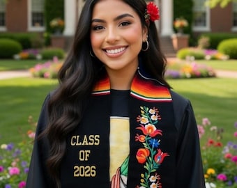Floral Embroidery Stole,Estola , Graduation Class 2026 Sash Mexican Serape Multi Floral.Rosas Bordadas