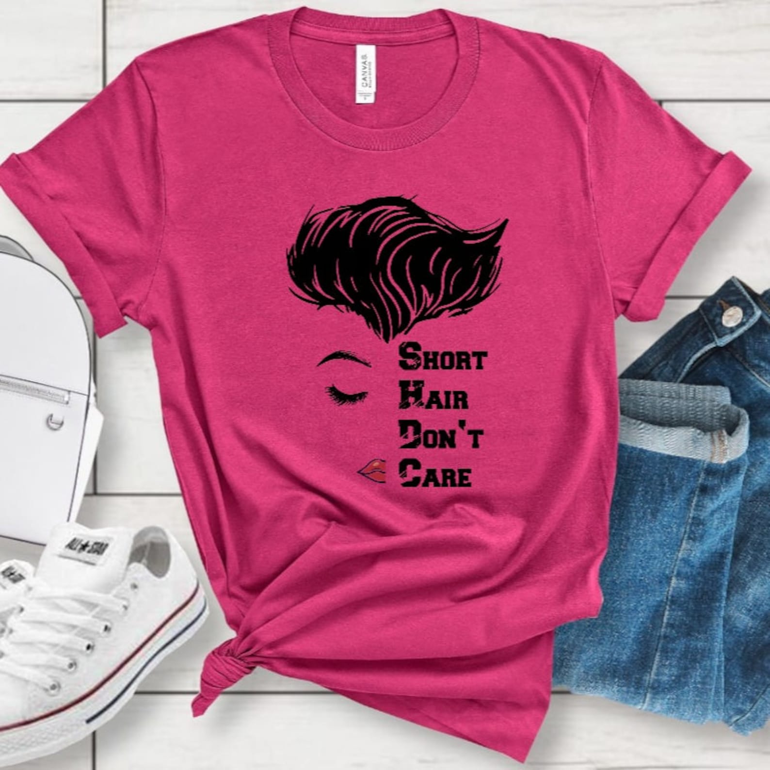 Short Hair Don t Care T Shirt Short Hair Shirt Womens Etsy