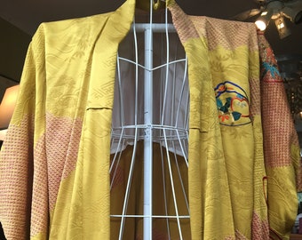 1940s gold silk kimono, hand embroidered