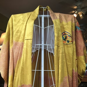 1940s gold silk kimono, hand embroidered