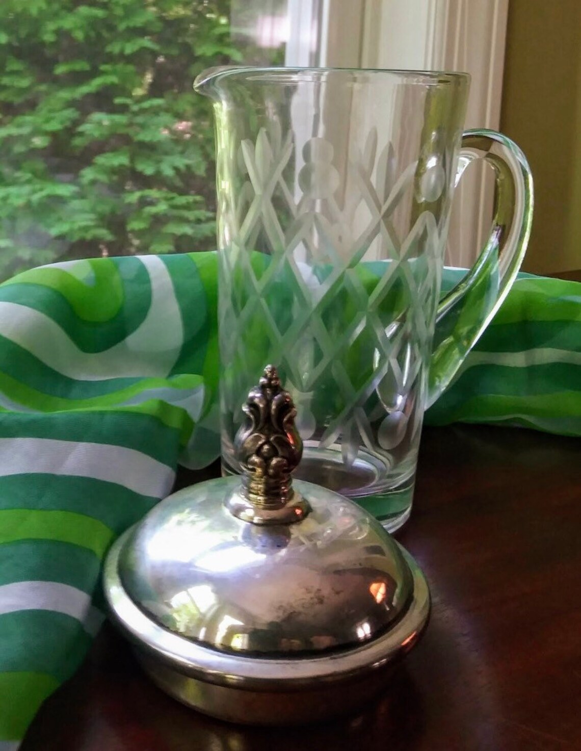 Vintage Cocktail Mixer Glass With Silver Lid or Martini Etsy