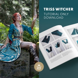 May include: A PDF download tutorial for creating a costume inspired by the character Triss Merigold from the Witcher video game series. The tutorial includes diagrams of the garment pieces and instructions for sewing.