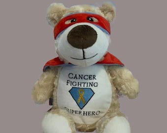 Superhero, cancer fighting bear machine embroidered