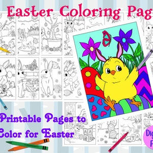 Páginas para colorir de Páscoa - 20 páginas - Coelhinhos, cachorros, gatos, ovelhas, ovos de Páscoa - Arquivos PDF digitais para impressão - Imprimir e colorir - Crianças ou adultos