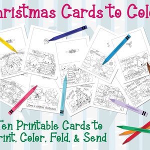Biglietti da colorare di Natale - 10 biglietti di auguri stampabili per bambini da colorare - Ottima attività per bambini - Fai da te colora i tuoi biglietti unici