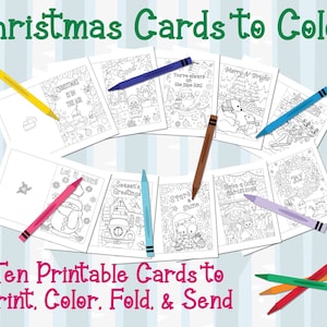Tarjetas para colorear navideñas: 10 tarjetas festivas imprimibles para que los niños coloreen: excelente actividad para niños: colorea tus propias tarjetas únicas