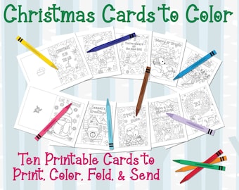 Cartes de Noël à colorier - 10 cartes de vœux à colorier à imprimer par les enfants - Super activité pour les enfants - Colorez vos propres cartes uniques à faire soi-même