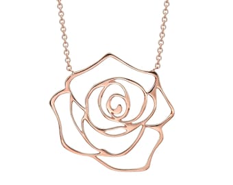 14K Rose Gold Pendant, Designer Pendant, Flower Pendant, Gold necklace, Flower necklace , Unique Pendant , Solid Gold.