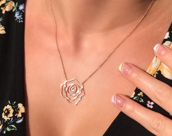 14K Rose Gold Pendant, Designer Pendant, Flower Pendant, Gold necklace, Flower necklace , Unique Pendant , Solid Gold.