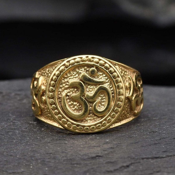 Gold Om Ring, Buddhist Ring, Gold Vermeil Ring, Meditation Ring, Symbolic Ring, Om Signet Ring, Ohm Ring, Sterling Silver Om, Aum Ring, 925