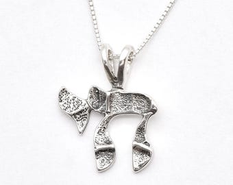 Hebrew Chai Pendant, Abstract Jewish Necklace, Silver Jewish Necklace, Jew Symbol Pendant, Textured Amulet Necklace, Silver By Adina